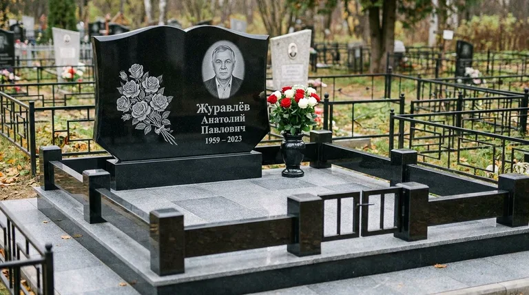 Памятник с гравировкой роз — выполненная работа «Журавлёв» в Екатеринбурге
