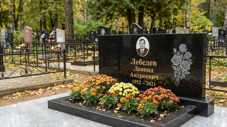 Памятник с гравировкой роз — выполненная работа «Лебедев» в Екатеринбурге