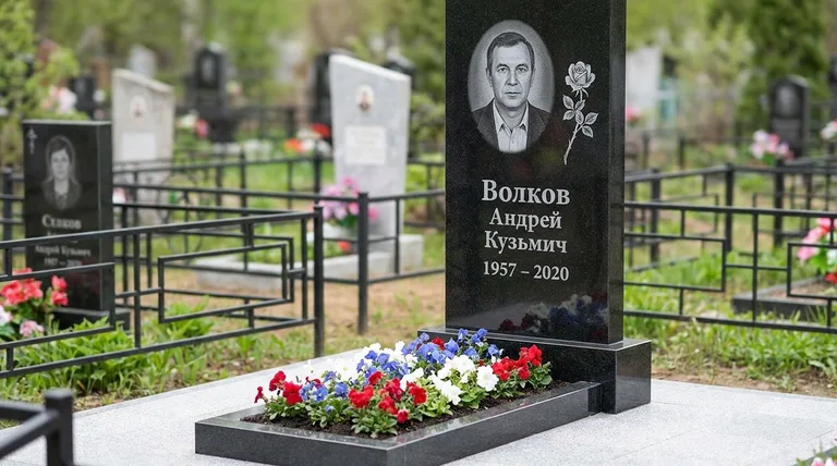 Памятник с гравировкой роз — выполненная работа «Волков» в Екатеринбурге