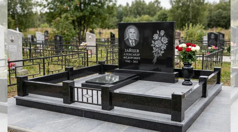 Памятник с гравировкой роз — выполненная работа «Зайцев» в Екатеринбурге