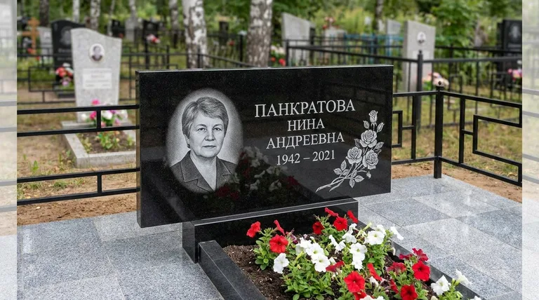 Памятник с гравировкой роз — выполненная работа «Панкратова» в Екатеринбурге