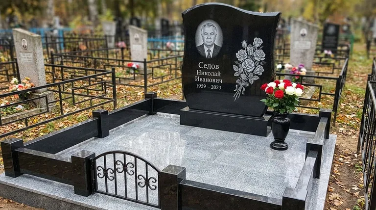 Памятник с гравировкой роз — выполненная работа «Седов» в Екатеринбурге