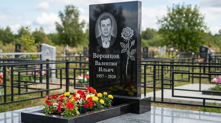 Памятник с гравировкой роз — выполненная работа «Воронцов» в Екатеринбурге