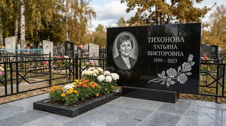 Памятник с гравировкой роз — выполненная работа «Тихонова» в Екатеринбурге
