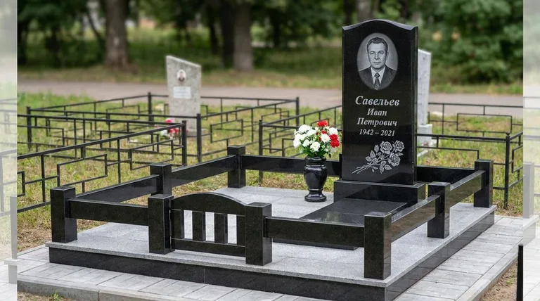 Памятник с гравировкой роз — выполненная работа «Савельев» в Екатеринбурге