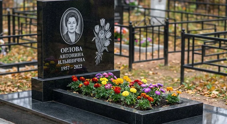 Памятник с гравировкой тюльпанов — выполненная работа «Орлова» в Екатеринбурге