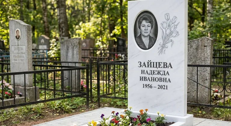 Памятник с гравировкой тюльпанов — выполненная работа «Зайцева» в Екатеринбурге