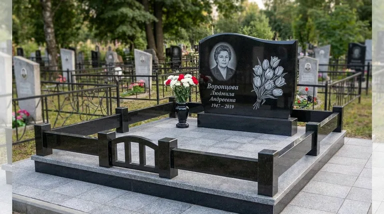 Памятник с гравировкой тюльпанов — выполненная работа «Воронцова» в Екатеринбурге