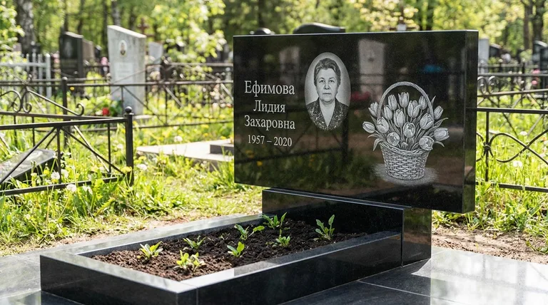Памятник с гравировкой тюльпанов — выполненная работа «Ефимова» в Екатеринбурге