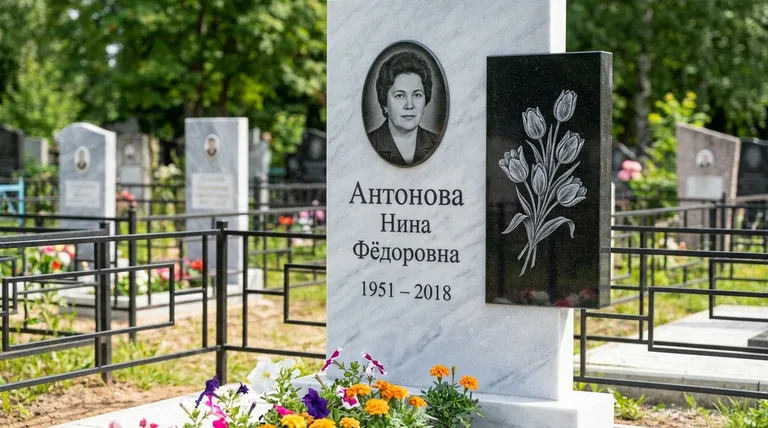 Памятник с гравировкой тюльпанов — выполненная работа «Антонова» в Екатеринбурге
