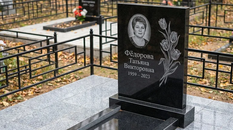Памятник с гравировкой тюльпанов — выполненная работа «Фёдорова» в Екатеринбурге
