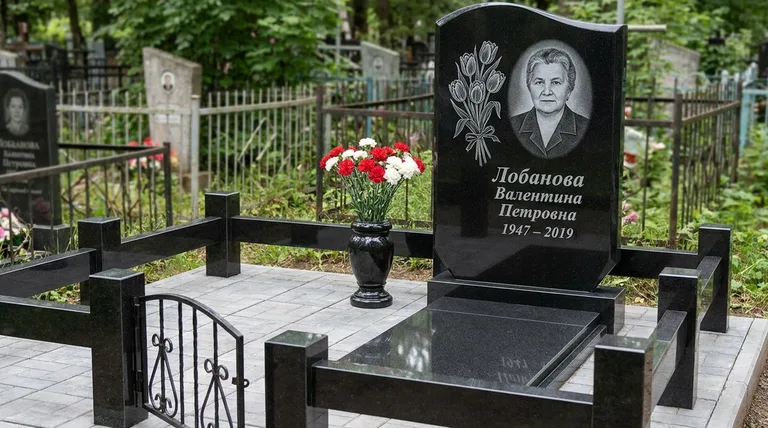 Памятник с гравировкой тюльпанов — выполненная работа «Лобанова» в Екатеринбурге