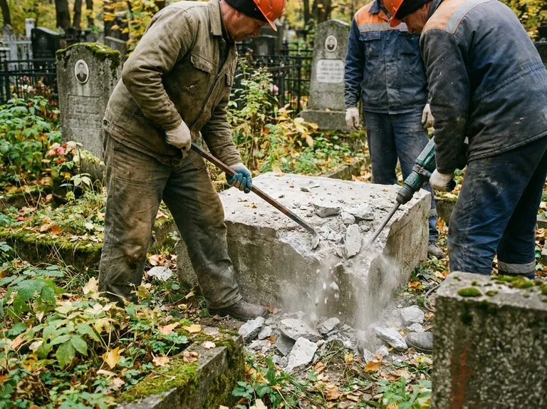 Демонтаж бетонного цоколя и тумбы памятника в Екатеринбурге