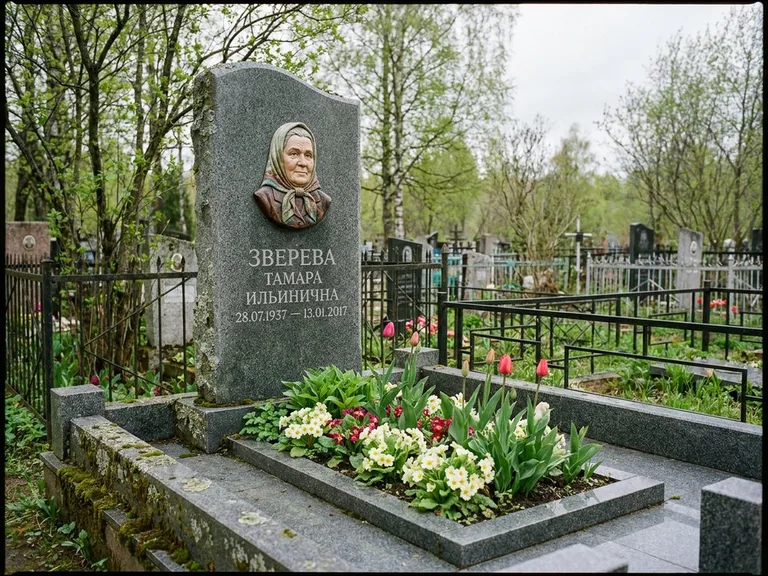 Керамический портрет на летнем кладбище в Екатеринбурге