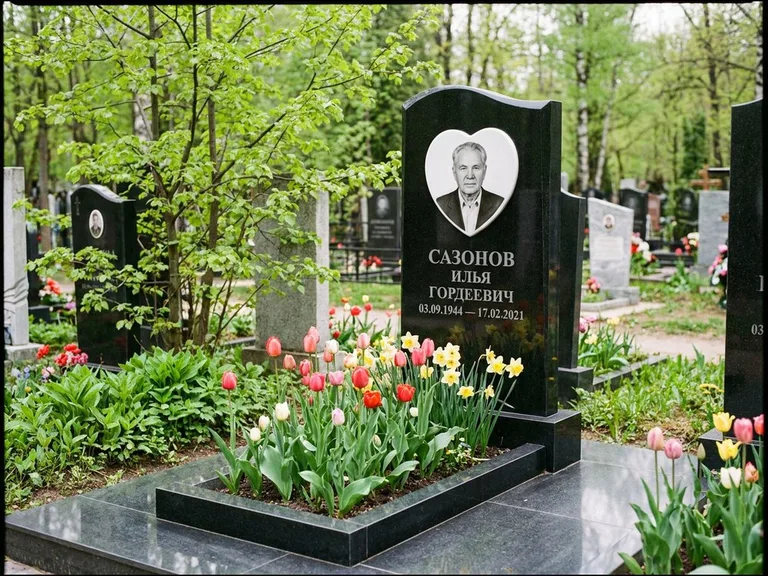 Цветной керамический портрет на памятнике в Екатеринбурге
