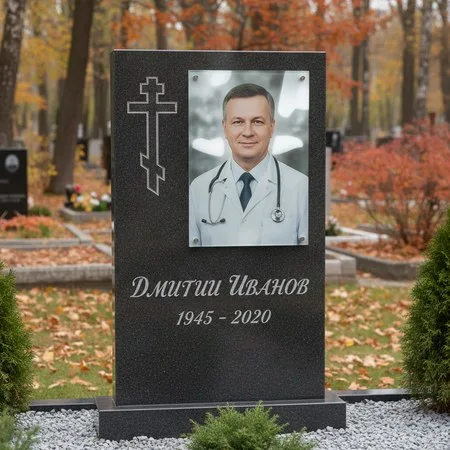 Портрет на стекле 180×240 мм на чёрной стеле в Екатеринбурге