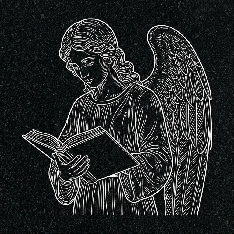Эскиз гравировки ангела на памятник — ангел с раскрытой книгой в Екатеринбурге