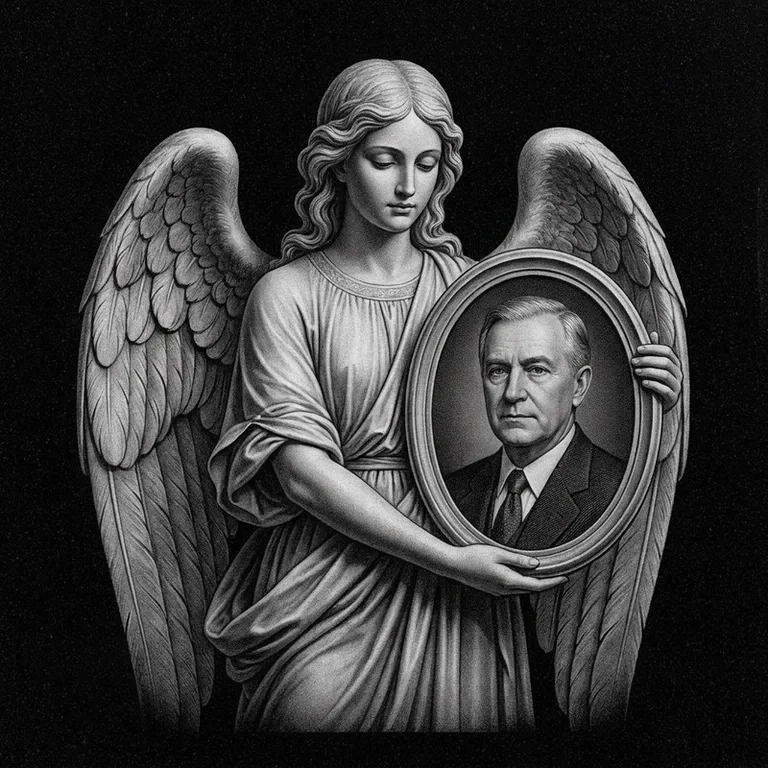 Эскиз гравировки ангела на памятник — объёмный ангел с портретом в Екатеринбурге