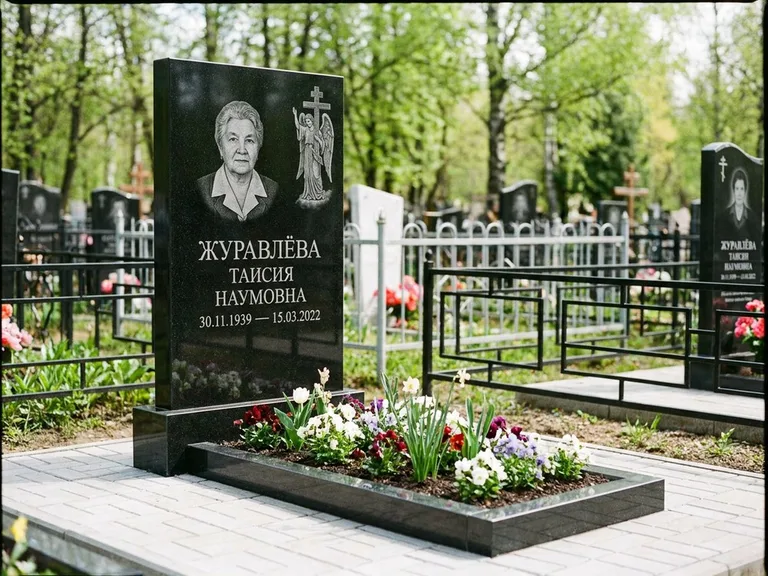 Памятник с гравировкой ангела — гравировка ангела с голубем по диагонали стелы, работа «Журавлёва» в Екатеринбурге