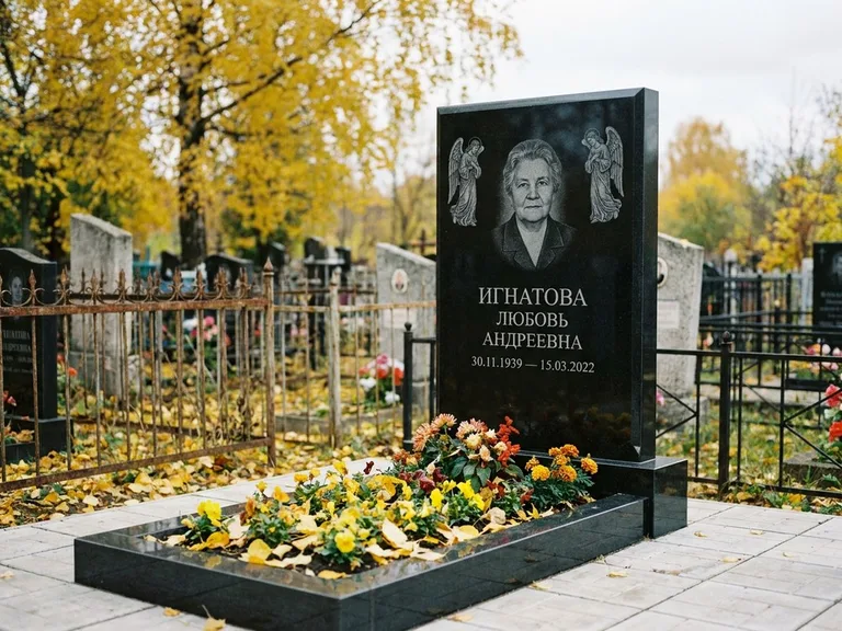 Памятник с гравировкой ангела — гравировка двух ангелов по сторонам портрета, работа «Игнатова» в Екатеринбурге