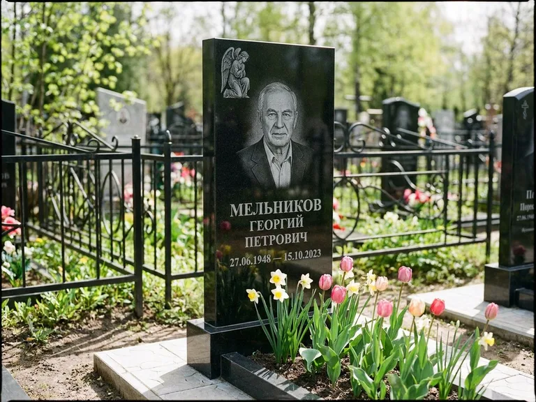 Памятник с гравировкой ангела — гравировка ангела с голубем по диагонали стелы, работа «Доронин» в Екатеринбурге