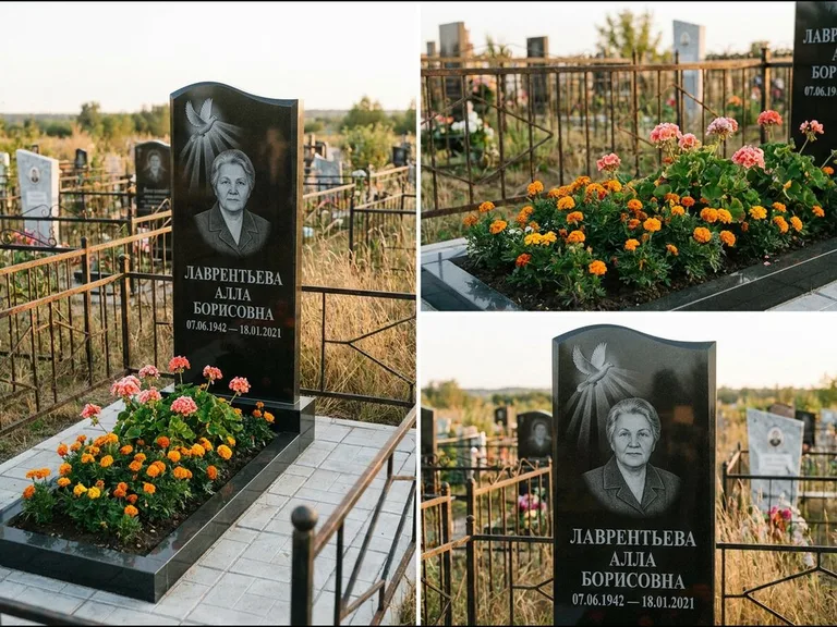 Памятник с гравировкой голубей — гравировка голубя в лучах света над портретом, работа «Лаврентьева» в Екатеринбурге