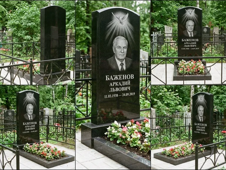 Памятник с гравировкой голубей — гравировка голубя в лучах света над портретом, работа «Баженов» в Екатеринбурге
