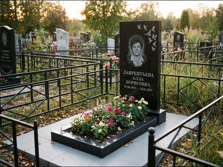 Памятник с гравировкой голубей — гравировка стаи голубей, взлетающей от угла стелы, работа «Лаврентьева» в Екатеринбурге