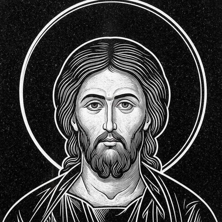 Эскиз иконы: Архангел Михаил — воинам и мужчинам, гравировка на памятник в Екатеринбурге