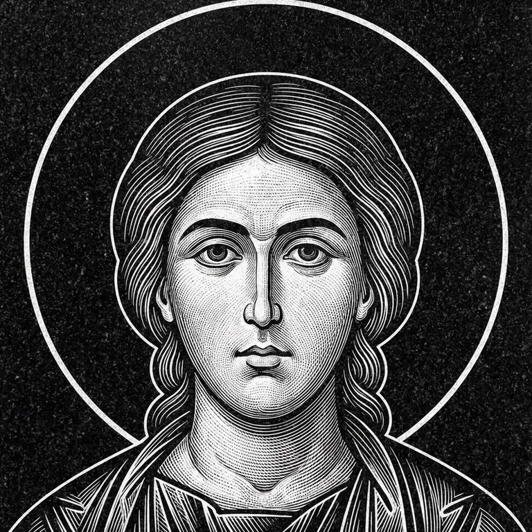 Эскиз иконы: Георгий Победоносец — воинам, гравировка на памятник в Екатеринбурге