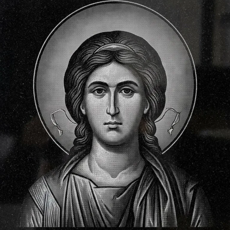 Эскиз иконы: Архангел Михаил (полутон) — образ архангела в полутонах, гравировка на памятник в Екатеринбурге