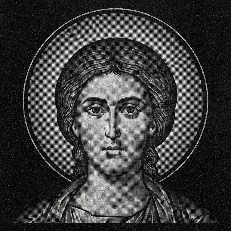 Эскиз иконы: Георгий Победоносец (полутон) — воинский образ, гравировка на памятник в Екатеринбурге