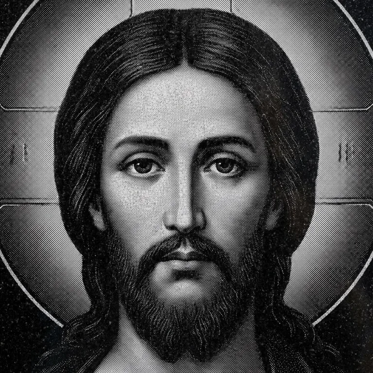 Эскиз иконы: Спас Вседержитель (полутон) — объёмный лик, светотень, гравировка на памятник в Екатеринбурге