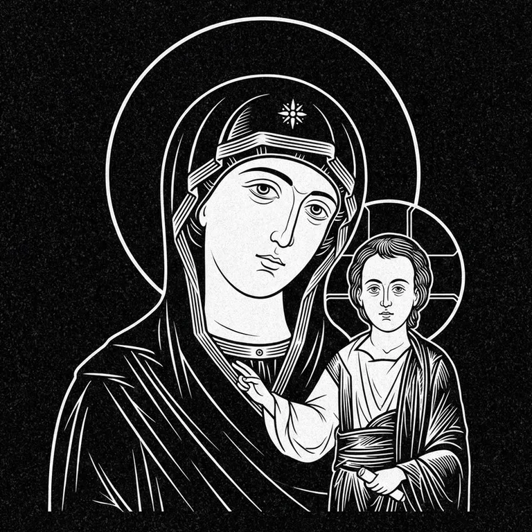 Эскиз иконы: «Утоли моя печали» — облегчение скорби, гравировка на памятник в Екатеринбурге