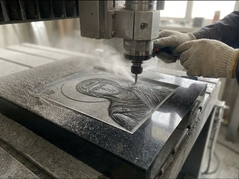 Гравировка — этап гравировки иконы на памятник