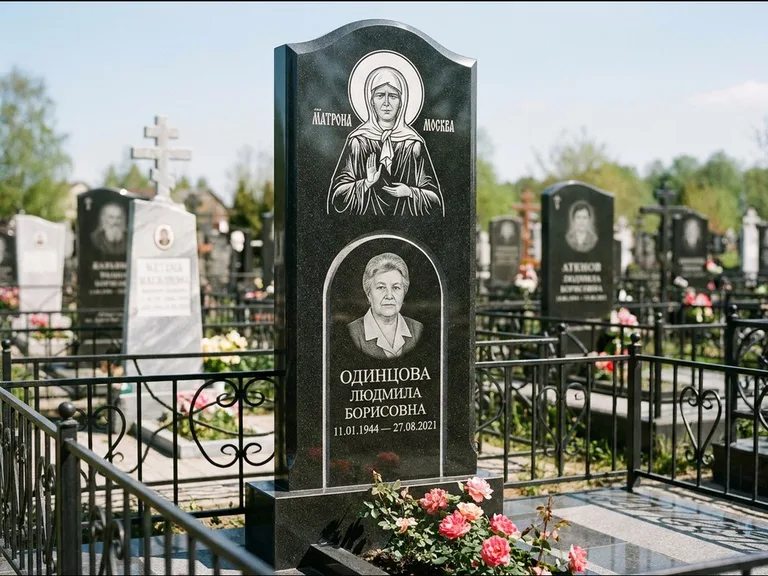 Памятник с гравировкой иконы — Владимирская икона Божией Матери с Младенцем, работа «Зотов» в Екатеринбурге