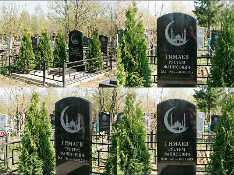 Памятник с гравировкой полумесяца — гравировка полумесяца над силуэтом мечети, работа «Гимаев» в Екатеринбурге