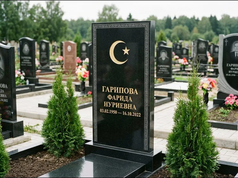 Памятник с гравировкой полумесяца — гравировка полумесяца, работа «Гарипова» в Екатеринбурге
