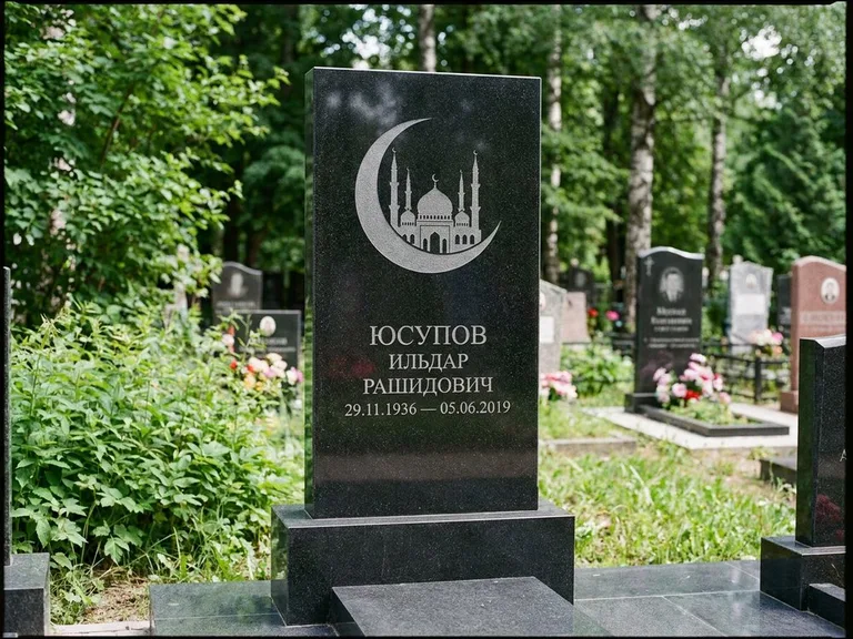 Памятник с гравировкой полумесяца — гравировка полумесяца, работа «Юсупов» в Екатеринбурге