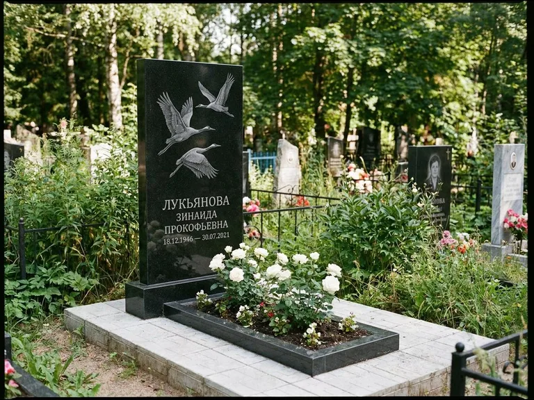 Памятник с гравировкой журавлей — гравировка журавлей, работа «Лукьянова» в Екатеринбурге