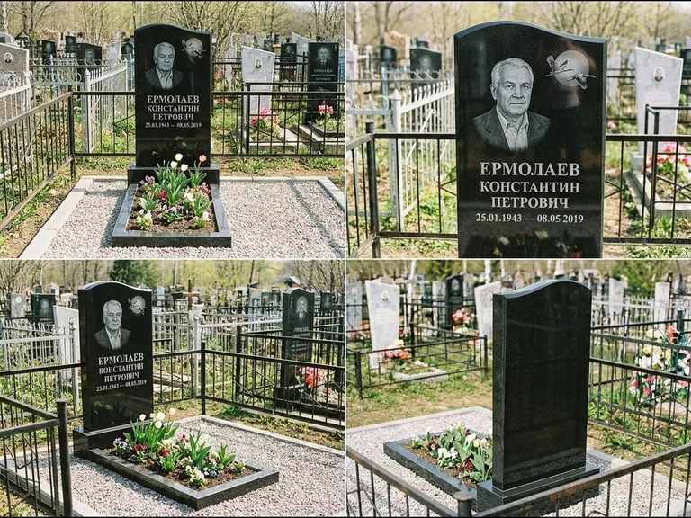 Памятник с гравировкой журавлей — гравировка клина журавлей на фоне солнечного диска, работа «Ермолаев» в Екатеринбурге