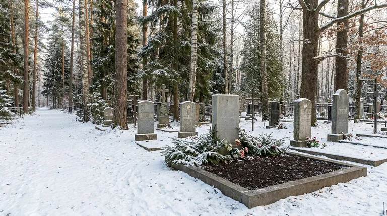 Благоустроенное захоронение с гранитным памятником на Бессоновском кладбище