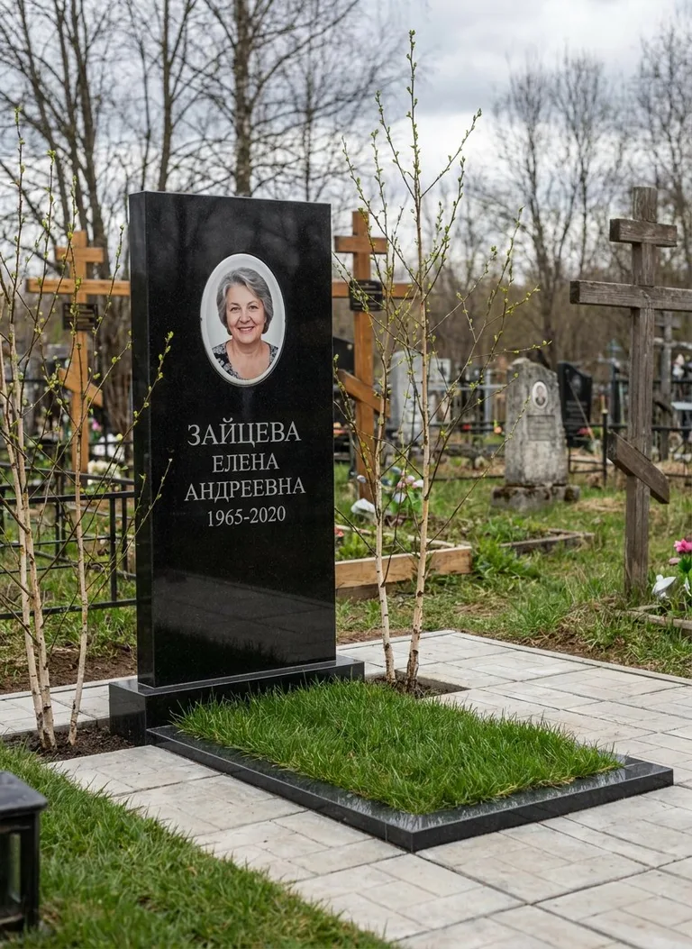 Современная гранитная стела на Юго-Западном кладбище в Белгороде