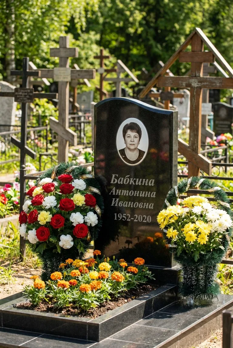 Памятник с цветником на Северном кладбище