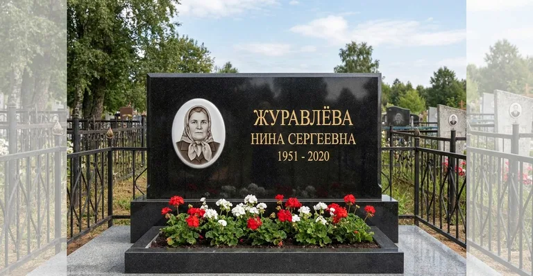 Памятник с оградой, Пример памятника из гранита работы мастерской «Мастер Каменев»