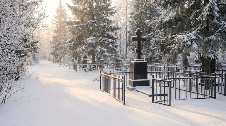 Памятник из гранита на захоронении Смоленского кладбища в Иркутске