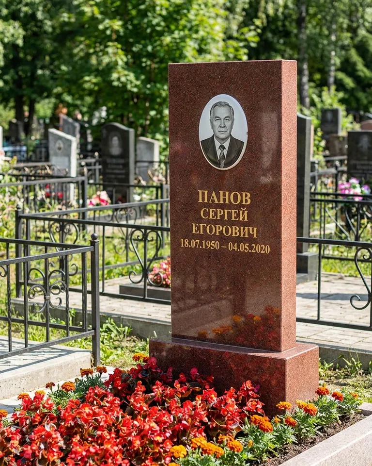 Двойной серый памятник под ключ с вазой в Екатеринбурге