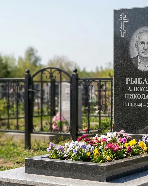 Двойной памятник под ключ с ярким цветником в Екатеринбурге