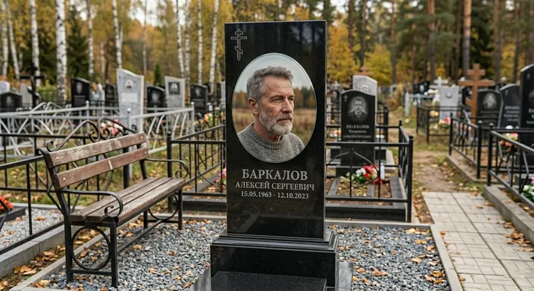Овальный портрет на стекле на чёрной гранитной стеле в Екатеринбурге