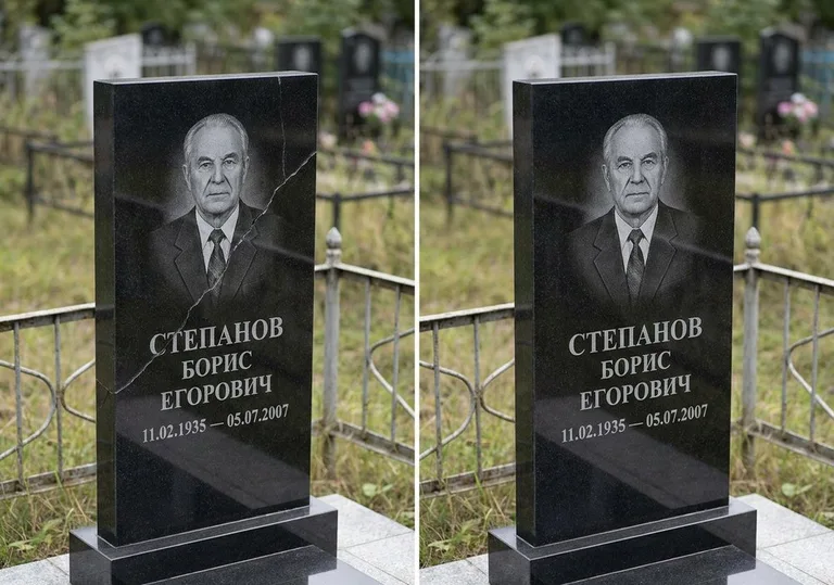 Восстановление надписи и портрета на памятнике: до и после в Екатеринбурге